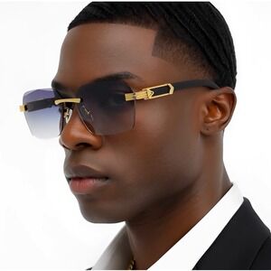 Rimless Sunglasses Frameless Men Style Square Chic Shades Hip Hop Gangster Fancy